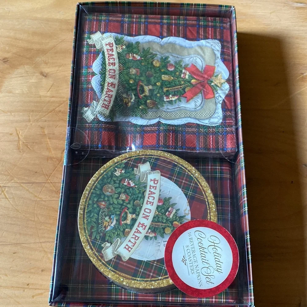 Punch Studio Peace On Earth Holiday Cocktail Napkins & Coasters Set